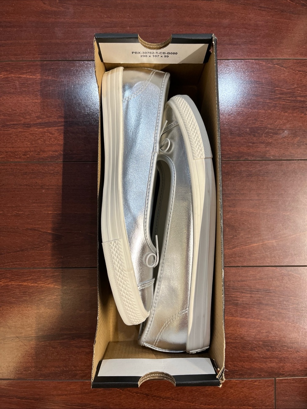 Womens 8 Converse Dainty Ballerina Slip On Silver Metallic New A14492C HALF BOX - Picture 2 of 16